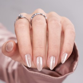 Press On Nails Almond - BTArtbox Soft Gel Fake Nail with Nail Glue, Reusable Opaque Short Stick On Nails in 15 Sizes,30 Nail Kit for Christmas Gift, Aurora Cat Eye