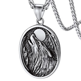 FaithHeart Nordic Viking Jewelry Men, Stainless Steel Vikings Stuff Wolf Compass Pendant Necklace for Female