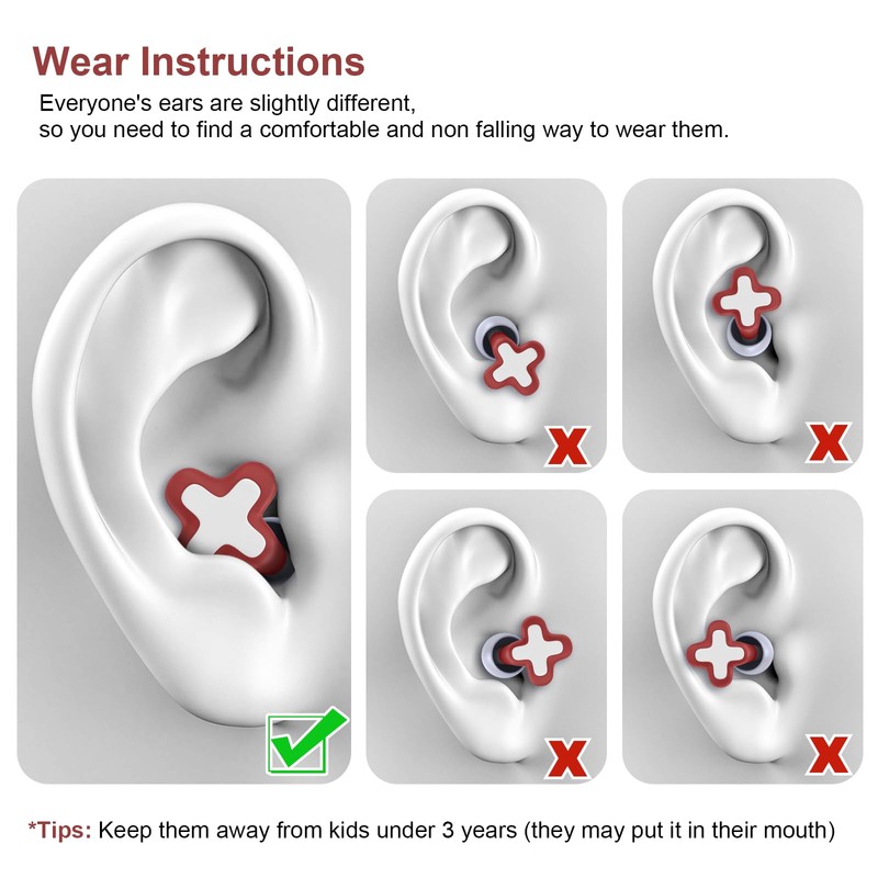 FNGXX Ear Plugs for Noise Reduction, Reusable Flexible Silicone EarPlugs