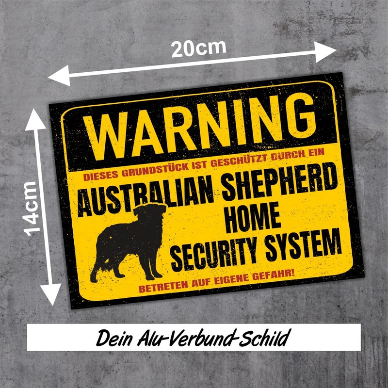 Australian Shepherd Aussie Dog Sign Warning Security System Door Sign