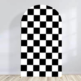 Arch Backdrop Covers Racing Checker Texture Black and White Chiara Arch Backdrop Cover for Baby Shower Birthday Party (7.2FT)