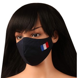 Touchstone Kids French Flag embroidered 3 layer cotton face masks reusable machine washable adjustable for children. (Pack of 1). Navy Blue