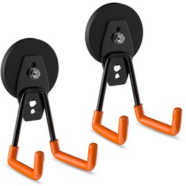 ENUODA Strong Magnetic Hooks Heavy Duty 2 Pack Utility Neodymium Magnet Hooks Magnetic Tool Holder for Hanging Ladder, Power Tool, Toolbox, Shovel, Broom, Mop, Container, Van, Cabinet, Pegboard