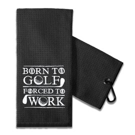 TOUNER Funny Golf Towel Gift for Dad, Retirement Gifts for Men Golfer, Funny Golf Towel for Men, Embroidered Golf Towels for Golf Bags with Clip (Born to Golf Forced to Work)