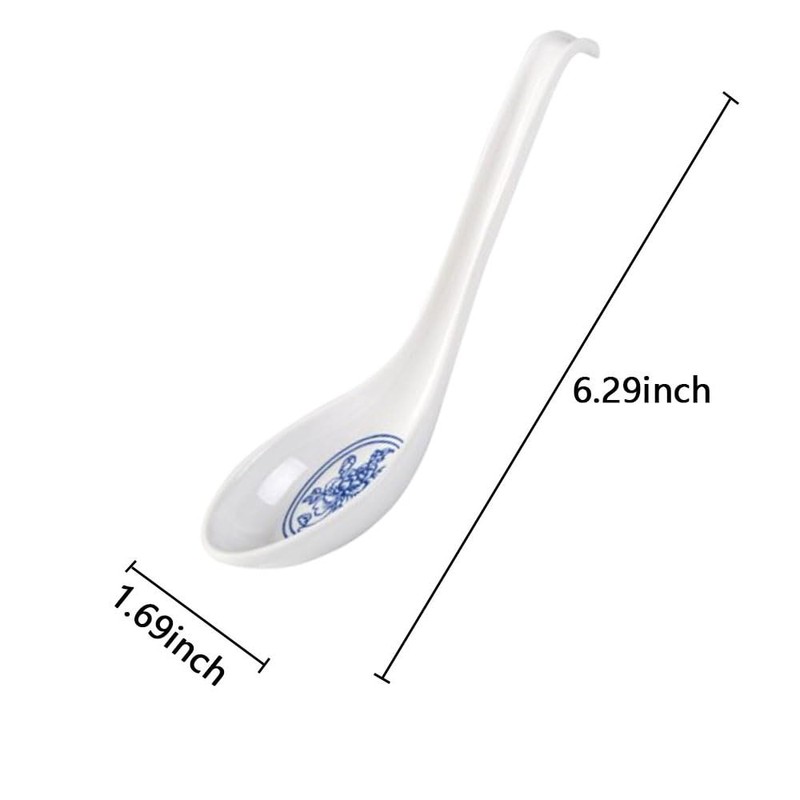 6Pcs Soup Spoon Ramen Noodle Soup Ladle White Pattern Soup
