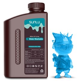 SUNLU Water Washable Resin 1000g, Fast Curing 3D Printer Resin for LCD DLP SLA 3D Printers, 395 to 405nm UV Curing 3D Printing Liquid Photopolymer Resin, Low Shrinkage High Precision, 1kg, Clear Blue