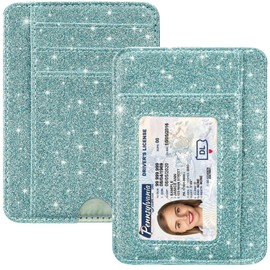 HOTCOOL Card Holder Wallet Front Pocket Minimalist Leather With RFID Blocking Card Holder Wallet for Men & Women, Glitter Blue