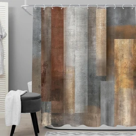 Cinbloo Brown Abstract Grey 72Wx72H Shower Curtain Rustic Vintage Country Farmhouse Painting Simple Blocks Modern Minimalist Bathroom Curtain Set Aesthetic Bath Bathroom Accessories Decor