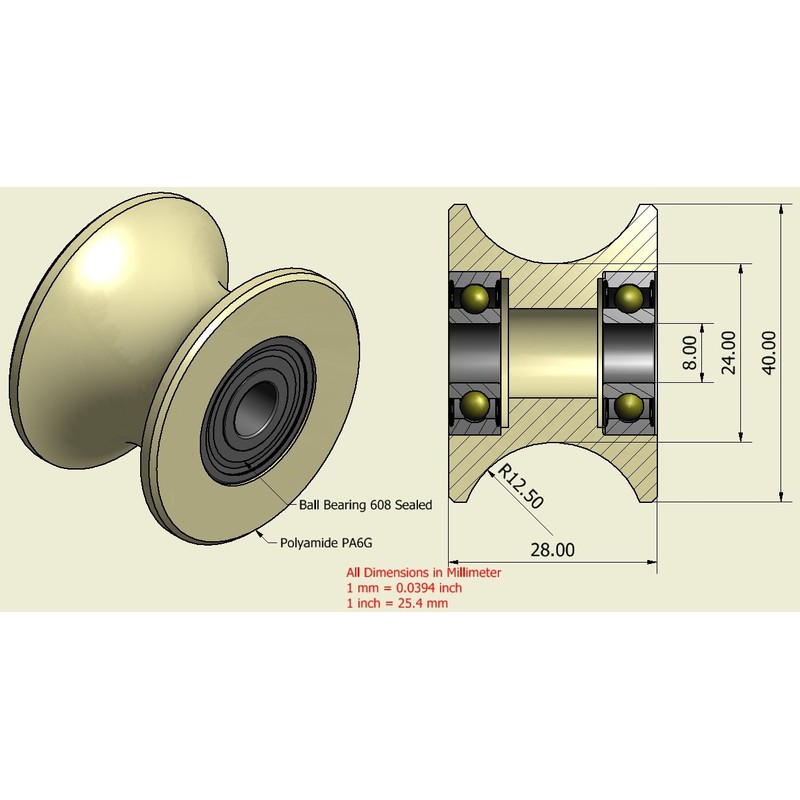 4 pieces x 40 mm with nylon with sheaves wheels