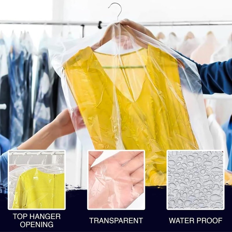 Polythene Garment Covers Clear Plastic Clothes Covers Dry Cleaning Durable,