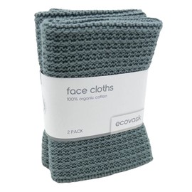 Ecovask Face Cloth 2pk Organic Cotton, Sea Foam