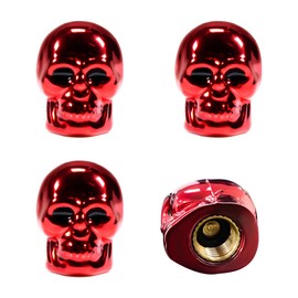 Yourkar 4 PCS Skull Style Valve Caps, Copper Red-Eyed Skull Tire Valve Protection Cover with Rubber Ring, Decorative Wheel Valve Cover for Car Motorcycle Bicycle, Car Accessories (Red)