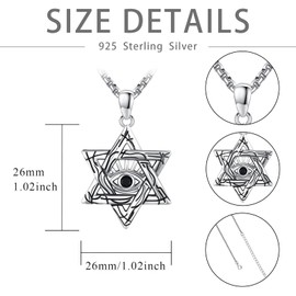 YueYuan - Collar de plata de ley 925 con diseño de estrella de David con diseño de ojo malvado, colgante de estrella de David, regalo de graduación para el día del padre, Plata esterlina, Circón