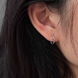 Atentuyi Cz Heart Earrings Silver Mini Hoop Earrings Twisted Huggie Earring Cz Huggie Hoop Earrings Cubic Zirconia Earrings Cuff Huggie Stud Earrings Jewelry for Women and Girls