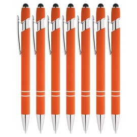 Rainbow Rubberized Soft Touch Ballpoint Pen with Stylus Tip is a stylish, premium metal pen, black ink, medium point. Box of 7 (ORANGE)