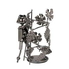 BRUBAKER Weinflaschenhalter Winzer - Flaschenständer Deko-Objekt aus Metall - Flaschenhalter Weinbauer mit Grußkarte für Weingeschenk