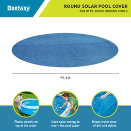 Bestway Round Solar Pool Cover for 10’ Round Above Ground Swimming Pools - Heat Retention & Protection from Debris