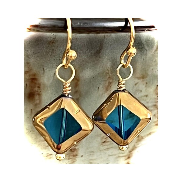 Blue and Gold Dangle Earrings. Jewelry Earrings for Women #3298FE47