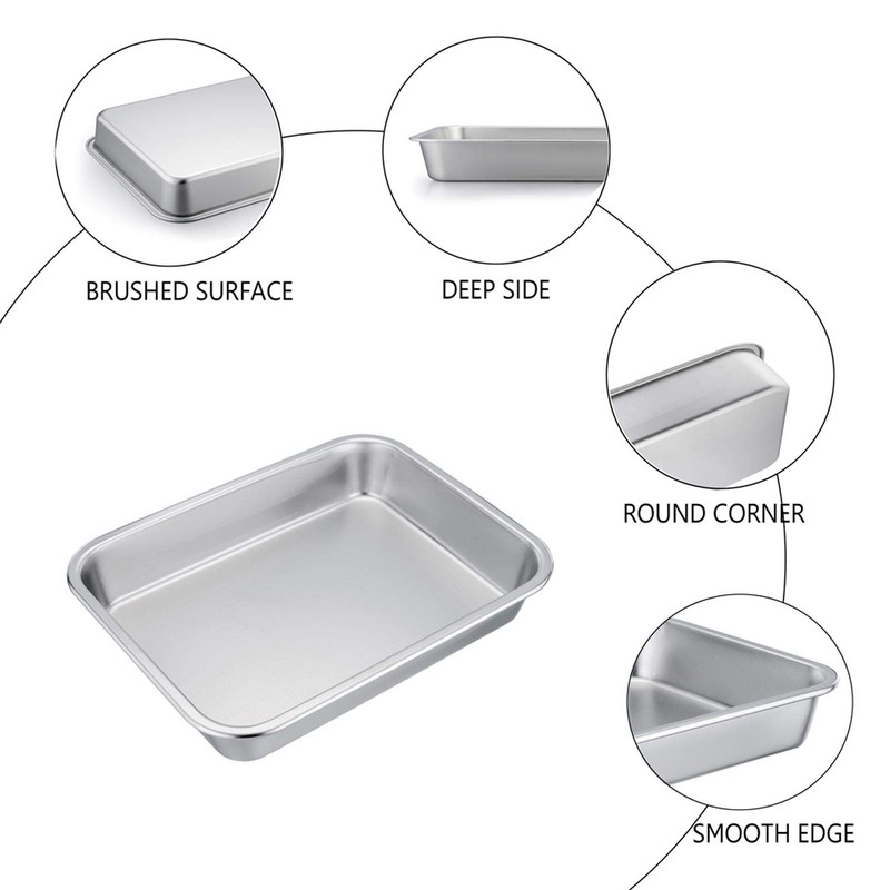 TeamFar - Sartén rectangular de acero inoxidable, tamaño compacto 20,3