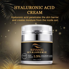 REVANEL 100% Organic 1.5% Hyaluronic Acid Cream – Hydrating, Anti-Aging & Sensitive Skin Moisturizer – 50ml / 1.7 fl oz, Natural Facial Cream for Deep Hydration, Skin Repair, and Gentle Nourishment.