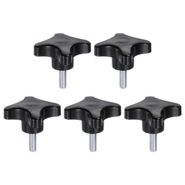HARFINGTON 5pcs Star Knobs M8 x 25mm Male Thread Plastic 4-Star Stud Knob Hand Tightening Clamping Screw Replacement Threaded Handle, Black