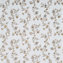 Off White Brass Metallic Blue Flowers Plants Botanical Faux Fabric Wallpaper 3D