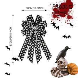 Lazos de corona de Halloween, lazo grande de 21 x 11.8 pulgadas, lazo de otoño de Halloween para puerta delantera, decoración de pared interior y exterior (araña blanca)
