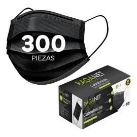 Cubrebocas Tricapa Termosellado Plisado Negro Azul 300 Pzas