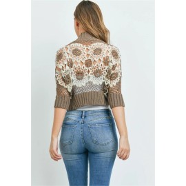 Miracle City Mocha Brown Crocheted Lace Bolero Shrug Size Small Medium Boho