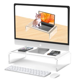Beimu Acrylic Monitor Stand Riser Laptop for 12-16 inch Clear Computer Desk Accessories White Aesthetic Decorations Office Home Keyboard iMac Organizer