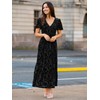 Simplee Women's Floral Velvet Maxi Dress V Neck Short Sleeve