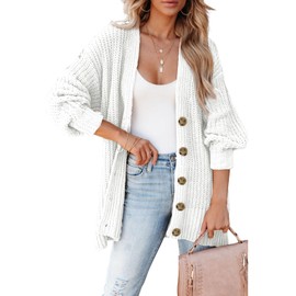 SHEWIN Fall Outfits for Women 2025 Casual Long Sleeve Button Down Chunky Cardigan Sweaters for Women Soft Knit Womens Fall Clothes Fashion 2025 B White X-Large