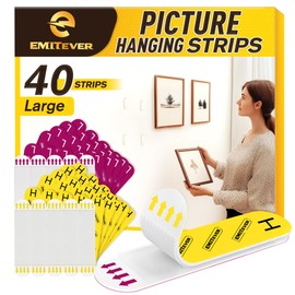 EMITEVER Picture Hanging Strips Heavy Duty, Damage Free Picture Hangers for Walls, Hanging Hooks Kit Without Nails, Large Adhesive Wall Strip for Poster Sticky 20-Pairs (40 Strips)