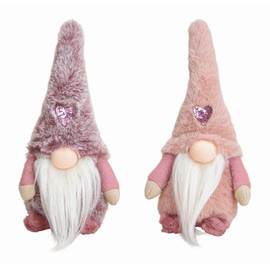 Spetebo Gnome Set of 2 – Gnome with Heart in Pink/Pink – Christmas Decoration Table Decoration Window Decoration to Stand Up