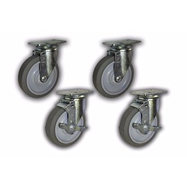 5" x 1-1/4" Swivel Caster w/ Non-Marking TPR Wheel 1300# (4 Pk; 2 w/ Top Brake)