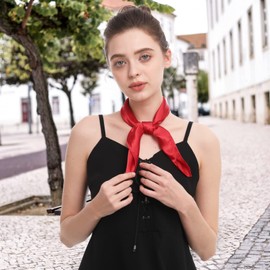 American Trends Women Silk Feeling Scarf Satin Head Scarves Vintage Square Satin Scarf Wrap Neck Scarf Lightweight Silk Like Bandana Red