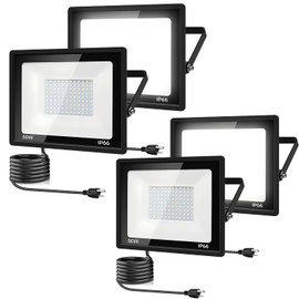 garageangle - Paquete de 4 Luces LED de Inundación para Exteriores, Luz de Trabajo LED de 50W 5500lm con Enchufe de EE.UU. de 6FT, Luces...