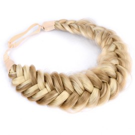 DIGUAN Messy Wide 2 Strands Synthetic Hair Braided Headband Classic Chunky Plaited Braids Elastic Stretch Hairpiece Women Girl Beauty accessory, 62g/2.1 oz (Highlighted Golden Blonde)
