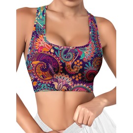 PAGYMO Paisley Sports Bras for Women Flower Cute Crazy Printed Colorful Funny Running Workout Bra, X-Large, WSB-030851