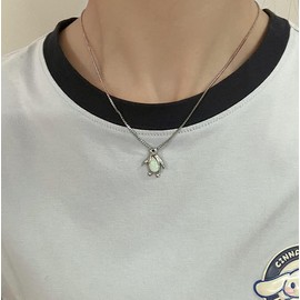 IMINI Cute Opal Penguin Pendant Necklace for Women Teen Girls Crystal Cubic Zirconia Antarctic Animal Box Chain Choker Necklaces Delicate Thanksgiving Christmas Jewelry Gifts