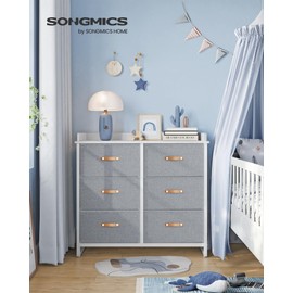 SONGMICS Dresser for Bedroom with 6 Drawers, Chest of Drawers, with Water-Resistant Changing Table, Storage Organizer Cabinet, for Kids Room Nursery Living Room Hallway, Gray UGKR101G01