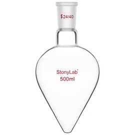 stonylab Recovery Flask, Heavy Wall Single Neck Borosilicate Glass Rotary Evaporator Flask with 24/40 Standard Taper Outer Joint, Pear-Shaped Lab Flask, 500 ml