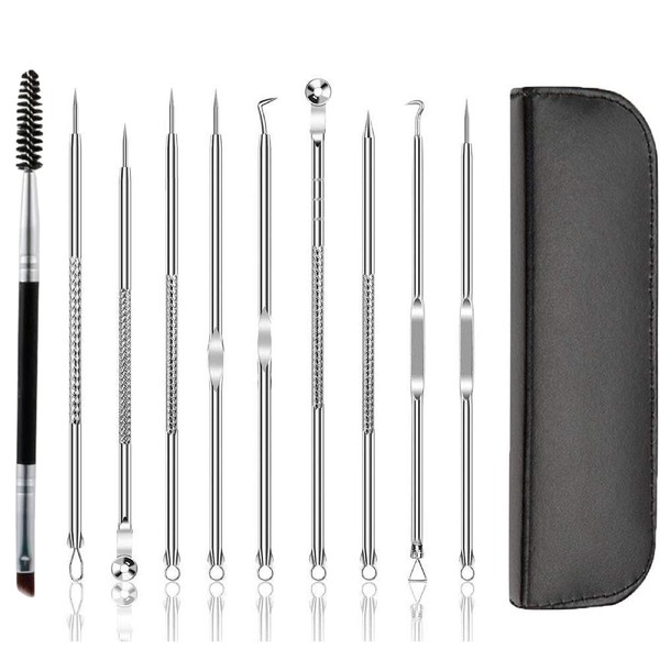 9PCS blackhead acne removal kit acne removal tool, facial skin acne removal tool, with free double-headed eyebrow brush