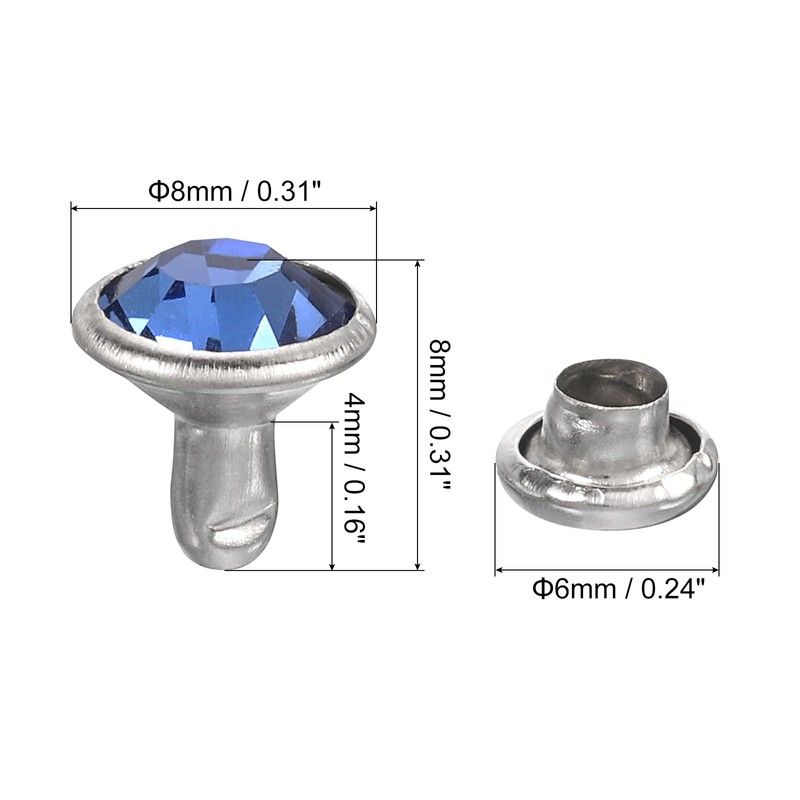 sourcing map 80 Pcs Light Blue Rhinestone Rivets, 8mm/0.31" Leathercraft
