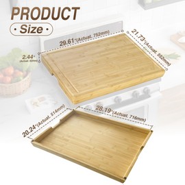 Bamboo Stove Cover Board for Gas Range Stovetop, Bamboo Noodle Board Electric Stove Cover for RV Stove Top, Extra Countertop Space for Kitchen Stovetop 30"L x 22"W (Natural)