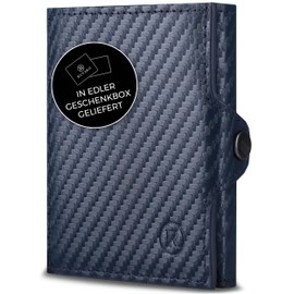 RUTAKO Slim Wallet with Coin Compartment and RFID Protection, Card Holder for Men and Women, Credit Card Holder, Small, Mini Purse, Carbon Blue, Carbon Blue, With mini coin compartment