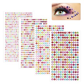 uxcell 1792 Pcs Self Adhesive Face Gems, 3/4/5/6mm Rhinestone Stickers Stick on Jewel for Face Eye Body Nails Makeup DIY Crafts Gems, Multicolored