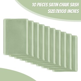 Bouiexye 10 PCS Sage Green Satin Chair Sashes Bows Universal Chair Ribbon Ties Back Sash for Wedding Party Reception Events Banquets Hotel Event Chair Cover Decoration (7x108 inch)