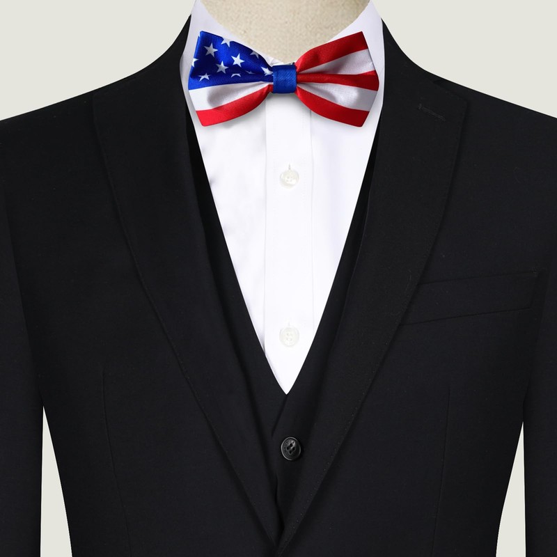 HERSAUL Men's American Flag Bow Tie, Adjustable USA Patriotic Bow