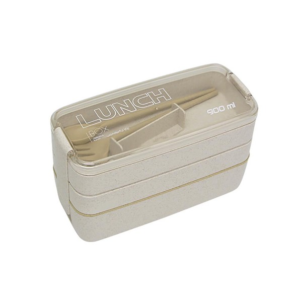 Fiambrera cuadrada para adultos, 3 compartimentos, 900 ml, sellada, 3